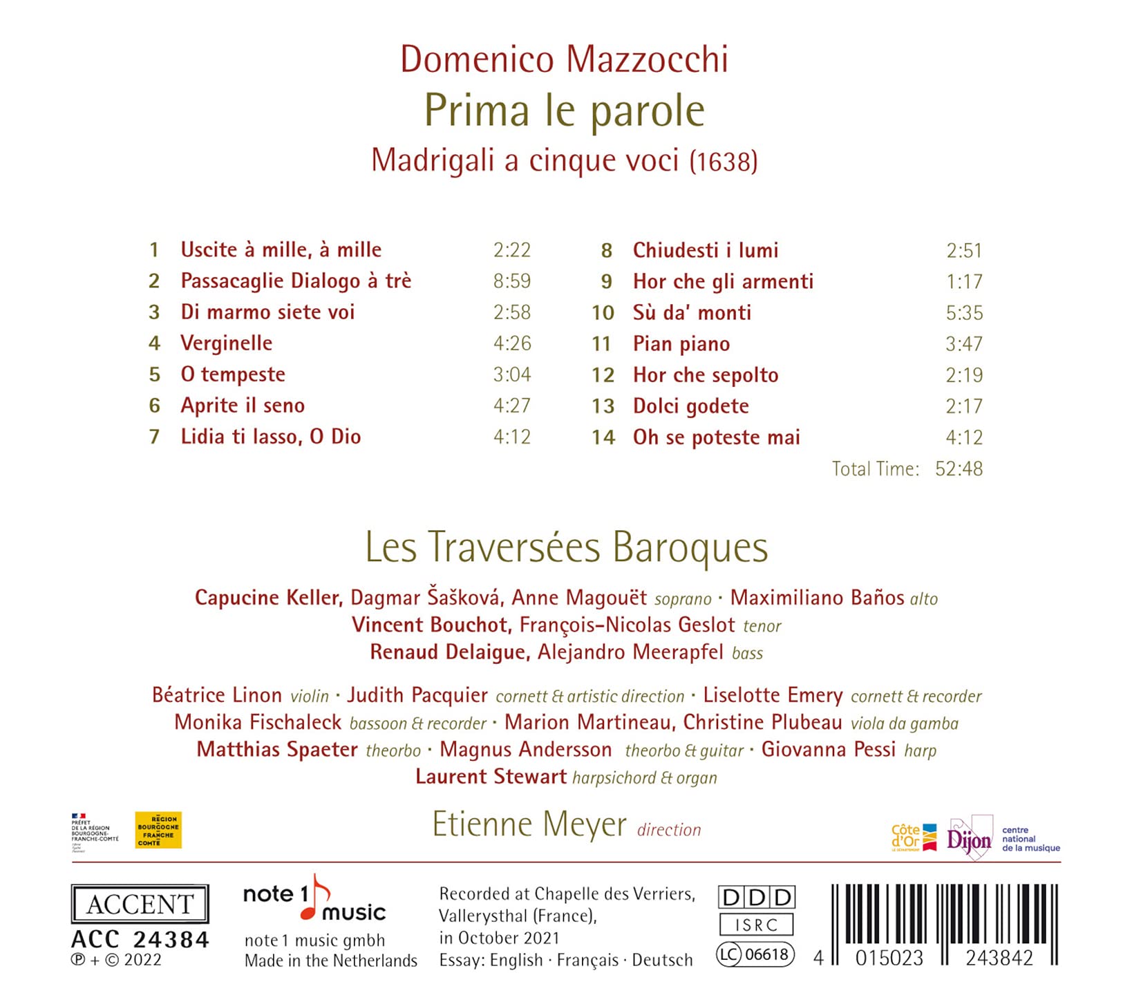 Domenico Mazzocchi: Prima le Parole (Madrigals)