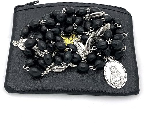 Miniatura 4 de Seven Sorrows of Mary Rosario Chaplet Oval Negro Cuentas de madera y bolsa de rosario a juego - Rosario servito