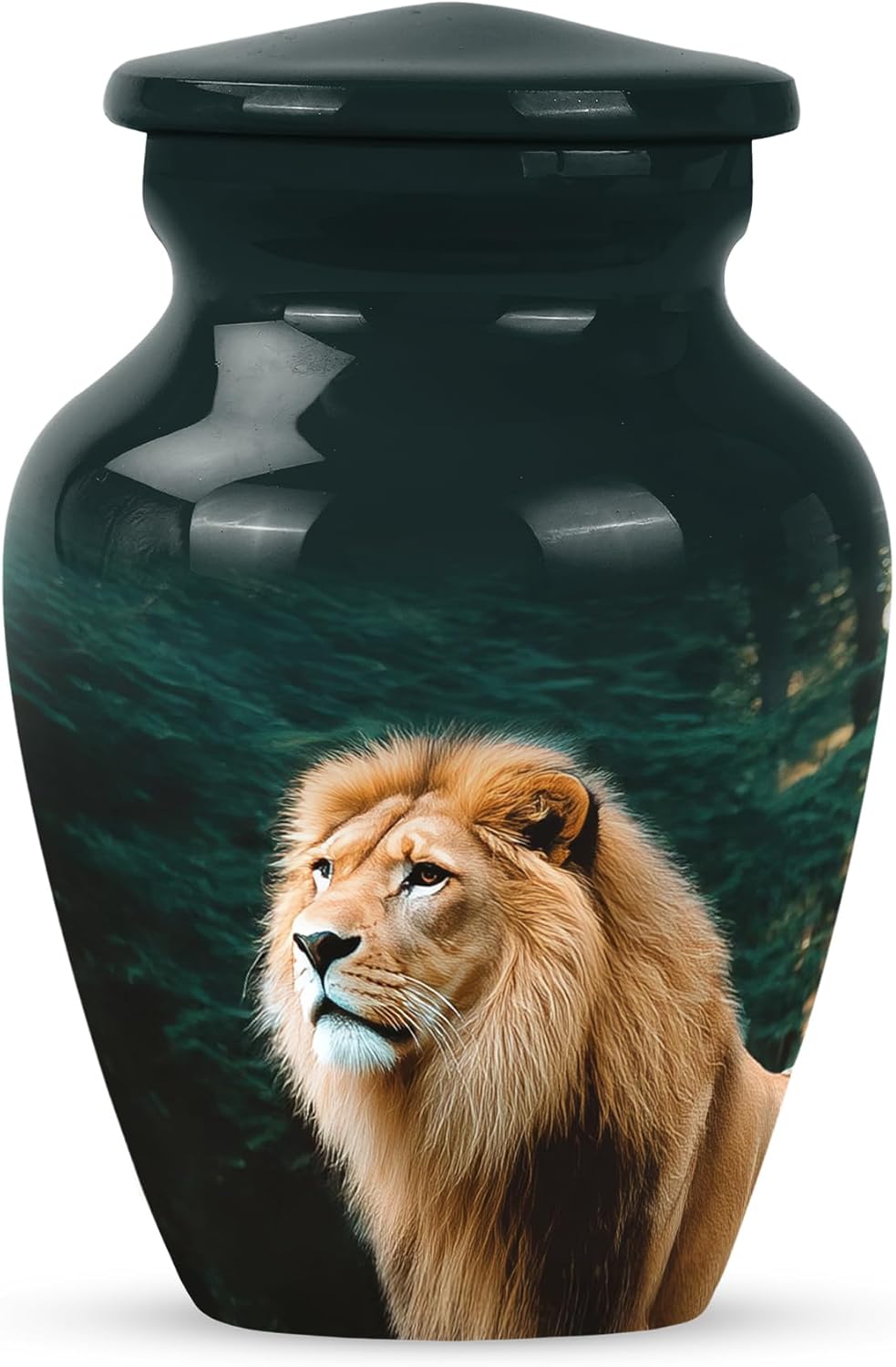 Lion Cremation Urn for Human Ashes for Men and Women - Green Decorative Urns for Ashes 10 Inch, 4 Keepsake Set - Large Cremation Urn for Father and Mother - Funeral Urns for Mom