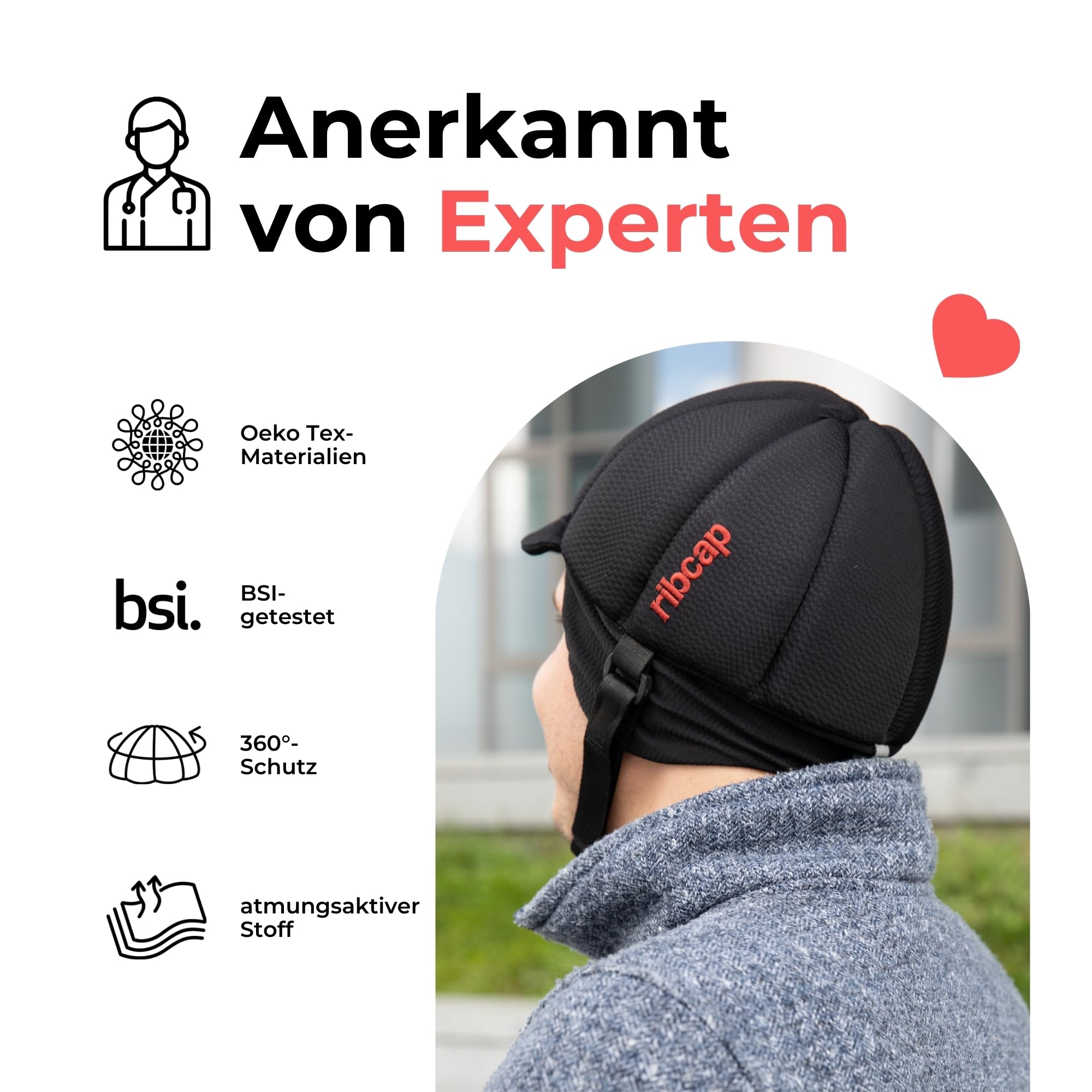 Ribcap Fox Medizinischer Schutzhelm – Sicherer und Stilvoller Kopfschutz für Sturzgefährdete | Schwarz | Ideal für Epilepsie, Erwachsene, Senioren und alle Aktivitäten
