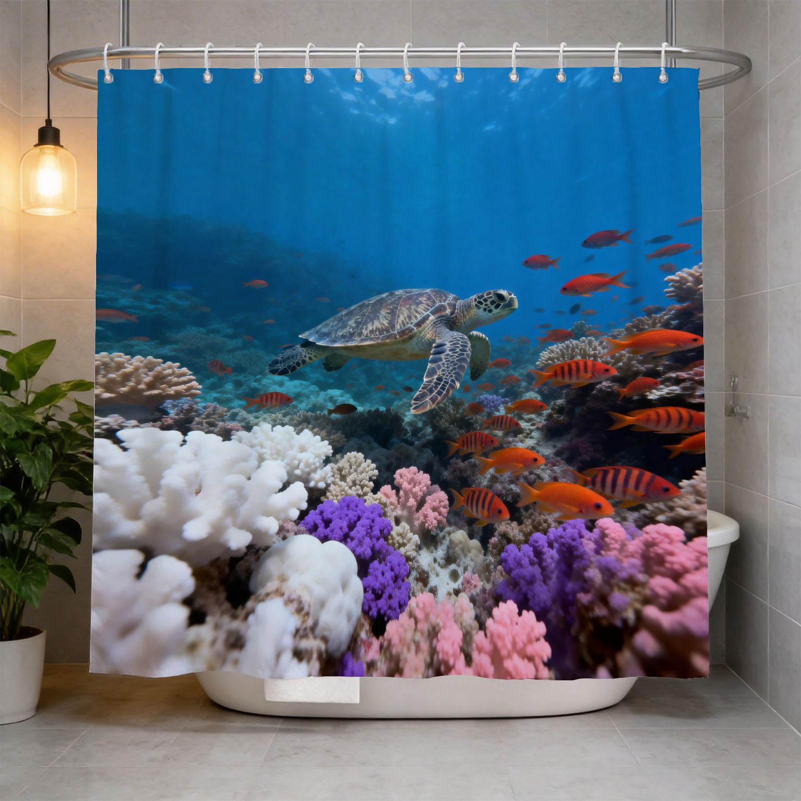 Hongduo 3D Underwater Sea Turtle Shower Curtain for Stalls Bathtubs Tropical Ocean Bathroom Decor Shower Curtain Set Polyester Fabric Waterproof 180x180cm/71X71 Inch with Hooks