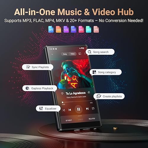 Miniatura 5 de Reproductor de MP3 de 5 pulgadas y 128 GB con Bluetooth WiFi, Android 13 OS MP3 y reproductor MP4 con altavoz, 4 GB de RAM y 128 GB de ROM,