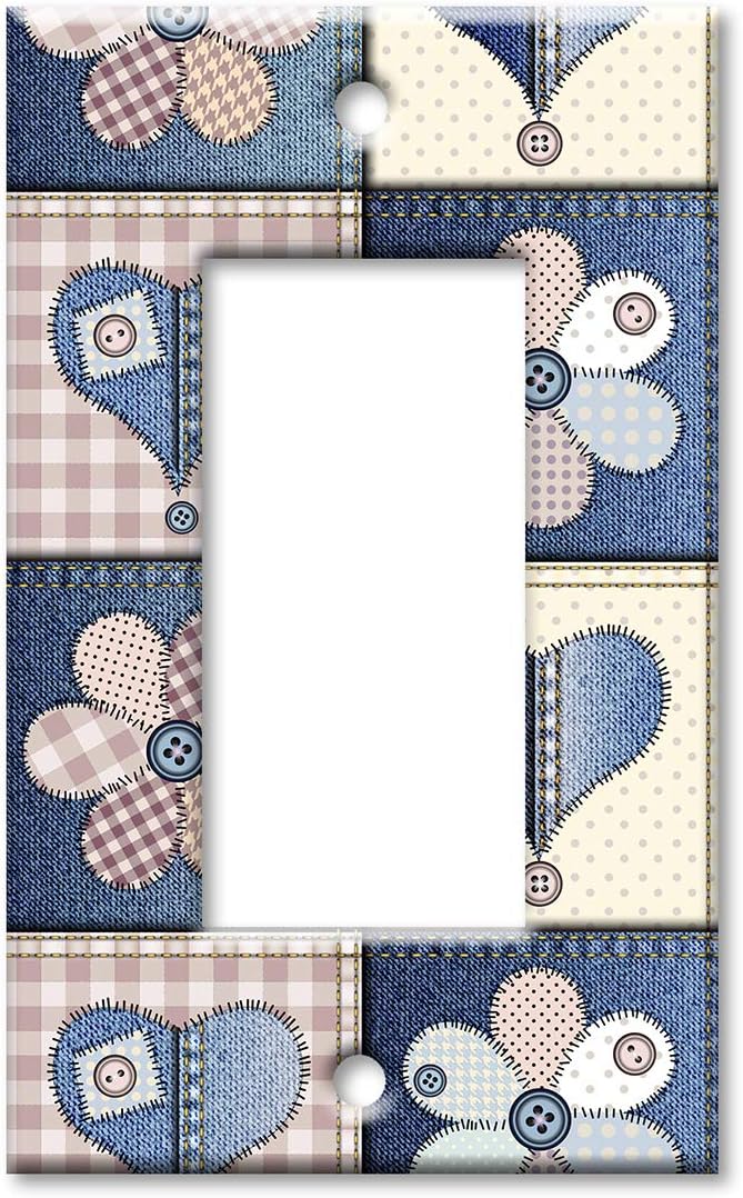 Art Plates 1 Gang Decora - GFCI Decorative Metal Wall Plate - Girly Denim Fabric Squares - (Made in USA)