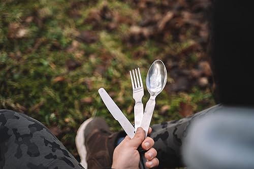 Miniatura 5 de Juego de cubiertos alemanes 4 piezas Utensilios de comer estilo militar cuchara tenedor cuchillo kit cubiertos multiherramienta camping botella