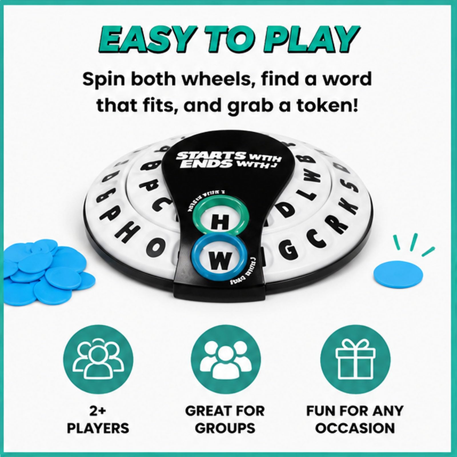 Nuevo juego de palabras Spin & Shout 2026 para adultos: juego de fiesta dinámico de vocabulario con ruedas de letras, ruleta y 20 fichas para noches de juegos, viajes y reuniones en grupo (3Pcs)