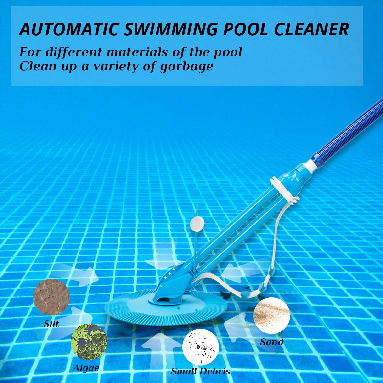 Limpiador automático de piscina con succión, limpiadores de piscina de escalada lateral con manguera 10, aspiradora de piscina de bajo ruido para piscina sobre el suelo y en el suelo, azul