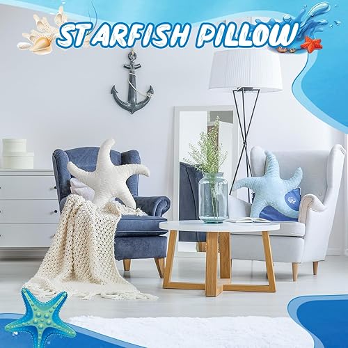 Miniatura 4 de 2 almohadas de playa bonitas con forma de pez de estrella de mar de 20 pulgadas, almohadas de felpa con forma de estrella de playa, decoración
