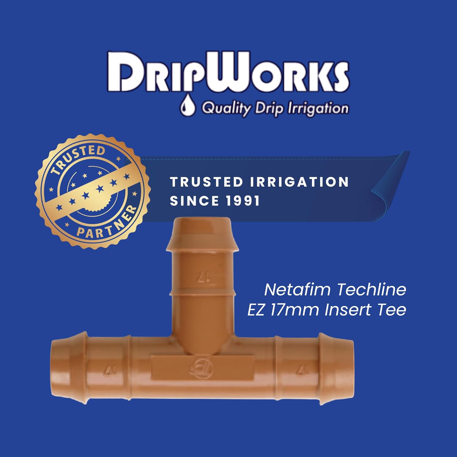 Netafim Techline 17mm Insert Tee – Durable 3-Way Fitting for Drip Irrigation Systems | For hose sizes for 17mm: 0.56"-0.60" ID | 00135-000860 | TLTEE (100)