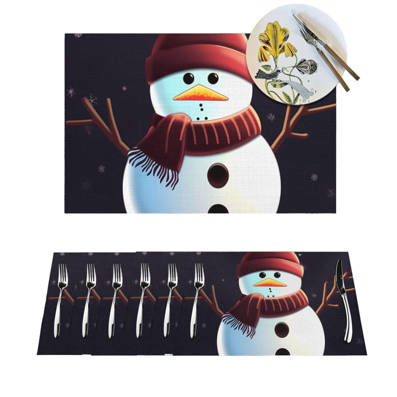 Sets de table thermorésistants et antidérapants motif bonhomme de neige en vinyle x6