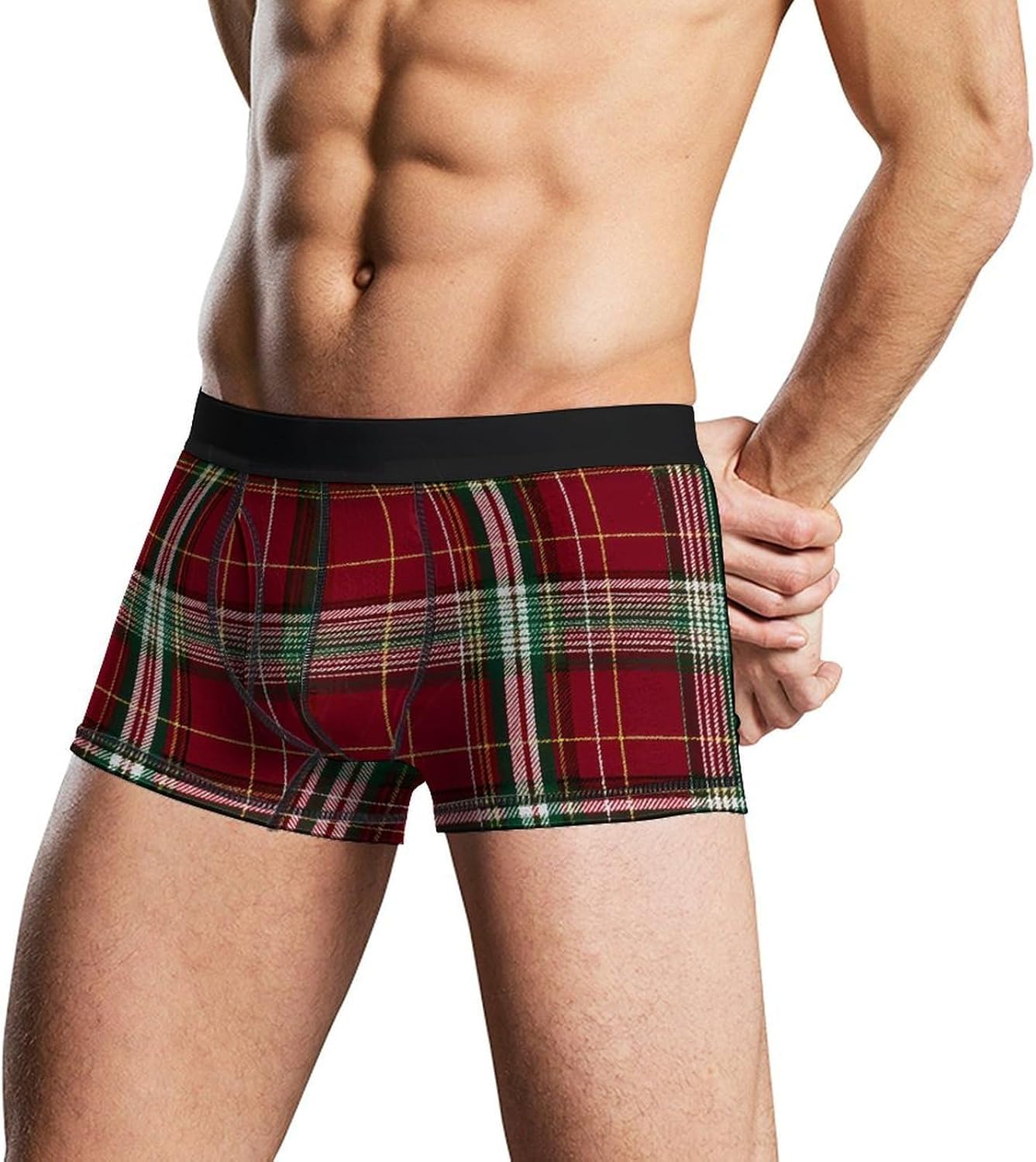 Red And Green Tartan Pattern Novelty Men's Boxer Briefs Soft Breathable Underpants Trunks Stretch Underwear