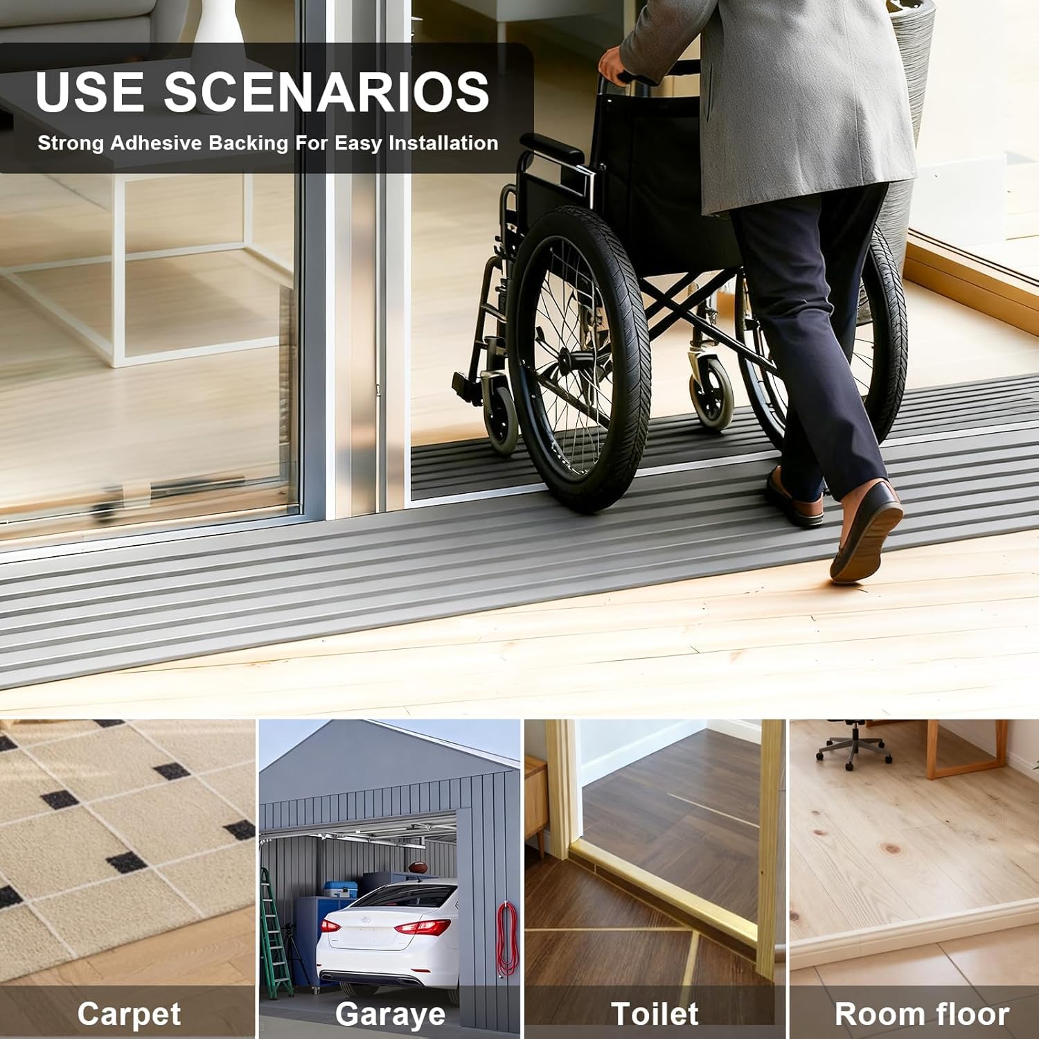 CUTIS Rampa per soglia, 90 x 10 x 3,5 cm, rampa per sedia a rotelle, in gomma piena, superficie antiscivolo, per sedia a rotelle, deambulatore, robot aspirapolvere passeggino (grigio)