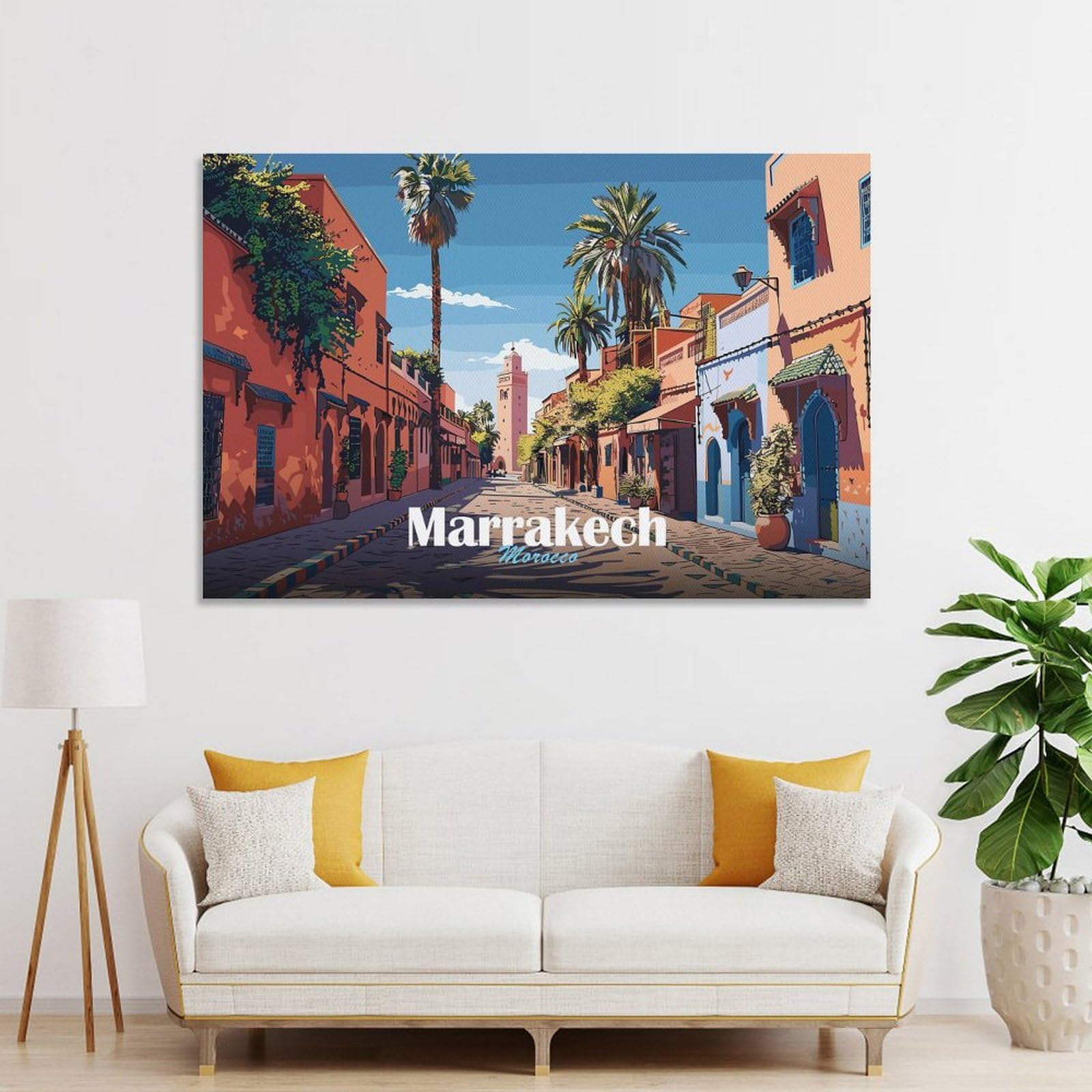 Junmoney Canvas Wall Decor Marrakech Street Scene, 20x30inch(50x75cm), for Bedroom, Guest Room Or Reading Nook, Decorative Wall Art for Cosy Rooms