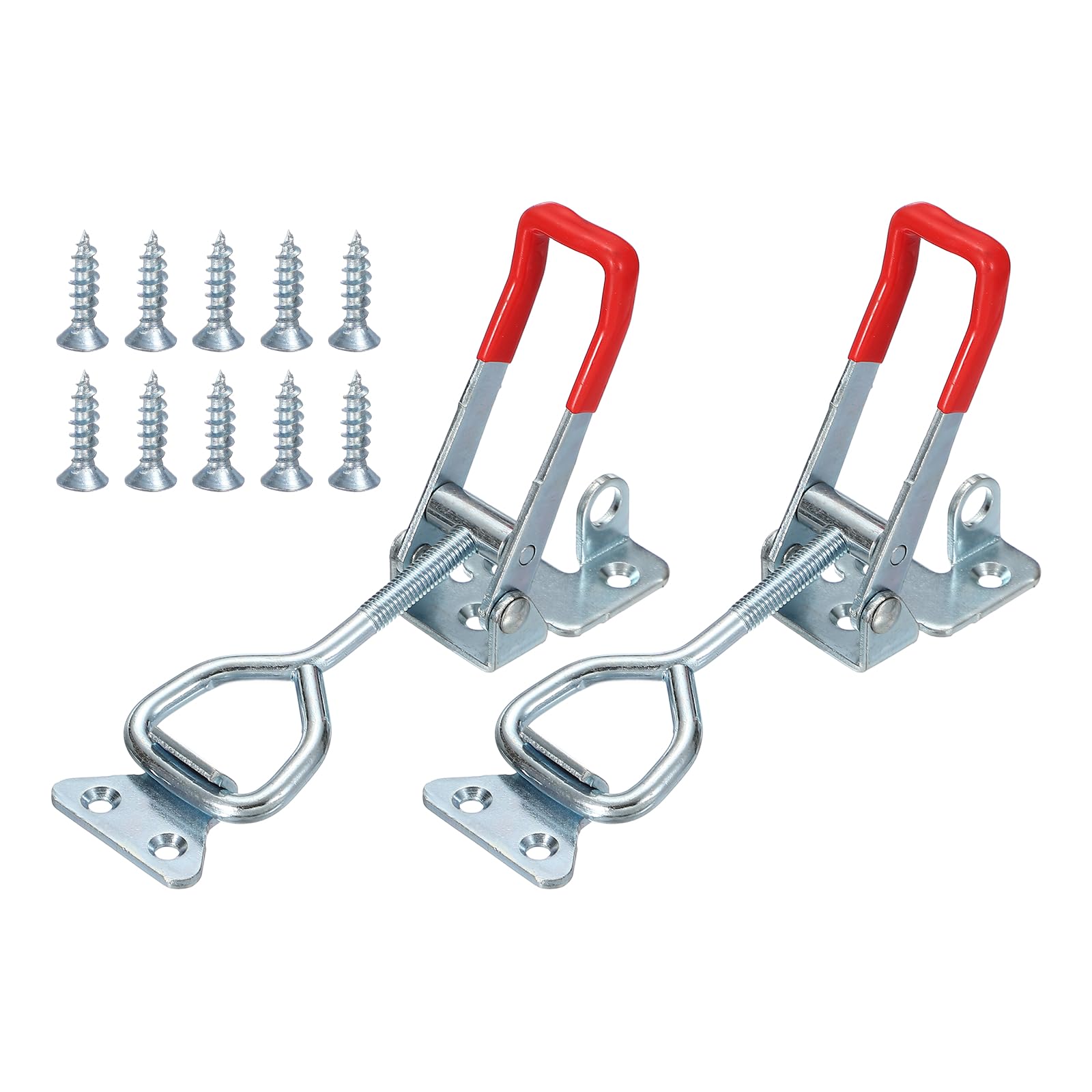 sourcing map 2 Pack 4003 Toggle Latch Clamp Carbon Steel Adjustable Toggle Latches with Lock Hole and Leather Heavy Duty Quick Release Hasp Clamps for Smoker Cabinet Lid Jig Trunk, Silver