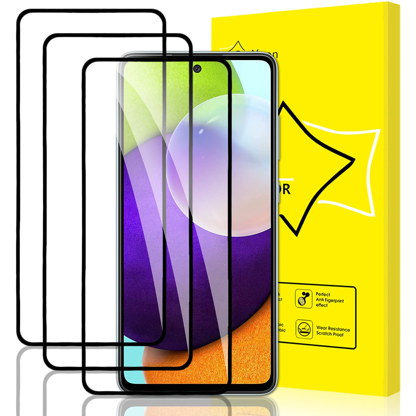 GiiYoon3 PACK Screen Protector for Samsung Galaxy A53 5G/A52 5G/A52s 5G Tempered Glass [Full Coverage] [Easy Installation] [Round Edge] [Scratch Resistant] [9H Hardness] Protective Film