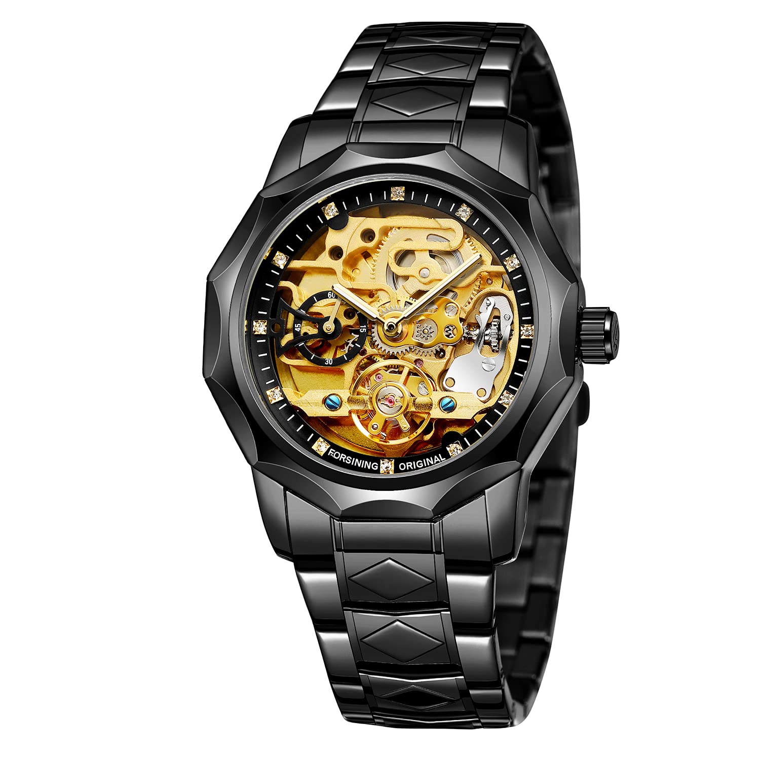 FORSINING Mens Automatic Movement Dodecagon Stainless Steel Skeleton Dial Self Winding Tourbillon Wrist Watch, 03-Black and Gold, Classic (B09TZWRL7T) Amazon Price History, Amazon Price Tracker