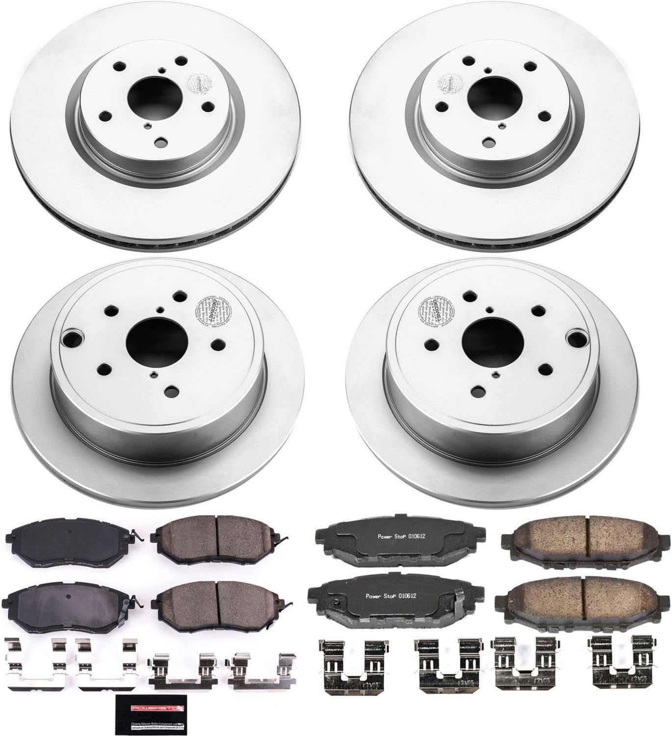 Power Stop CRK6932 Coated Brake Rotor and Ceramic Brake Pads- Front & Rear For Subaru WRX 2015-2021 [Model Specific]