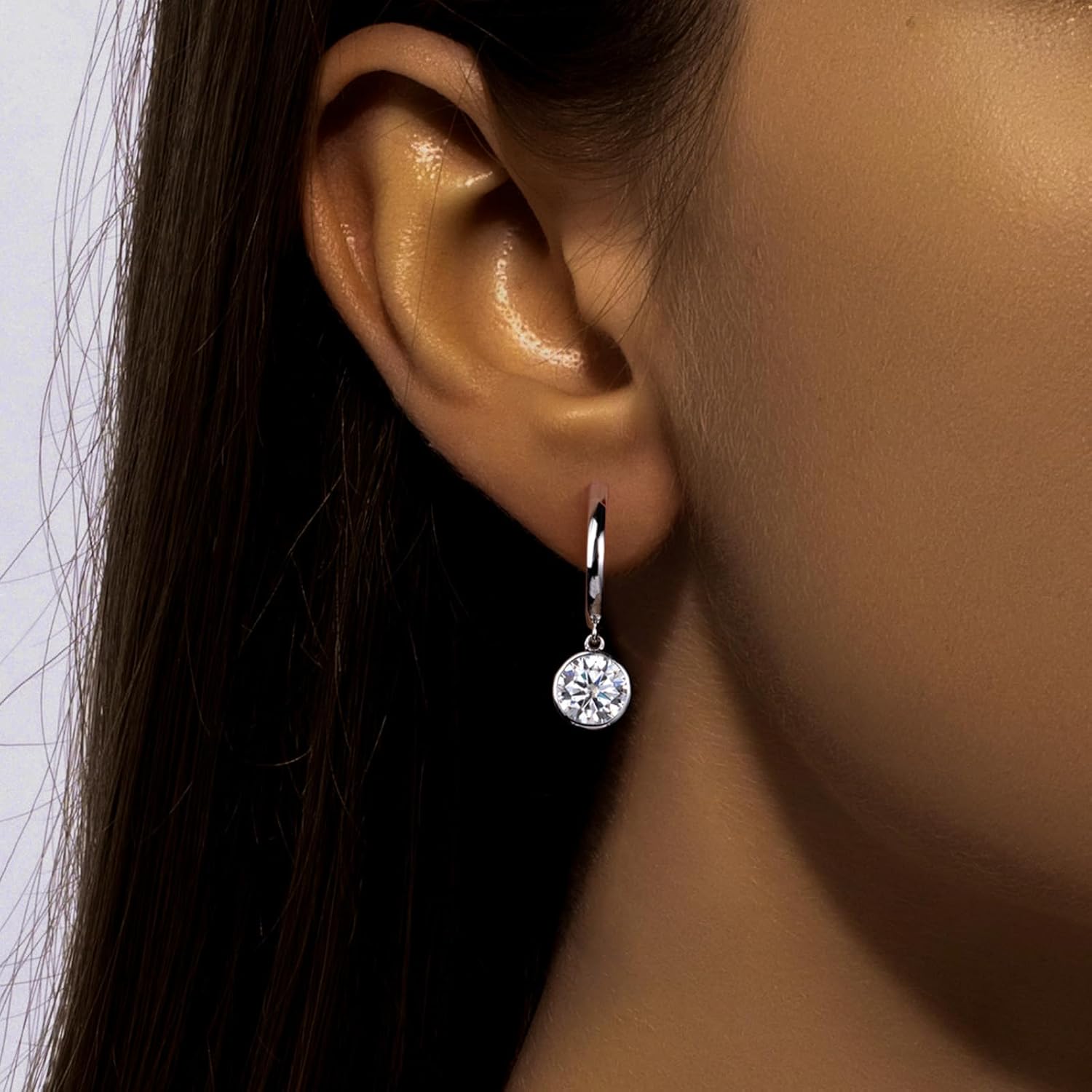 14K White Gold Dangle Drop Hoop Earrings 2 CT Moissanite Real Solid Gold Hypoallergenic Earring for Women Men Her - Image 5