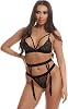 3 Piece Strappy Underwear Set with Lace Detail, Bra Panties And Hanger Set, White Red Black