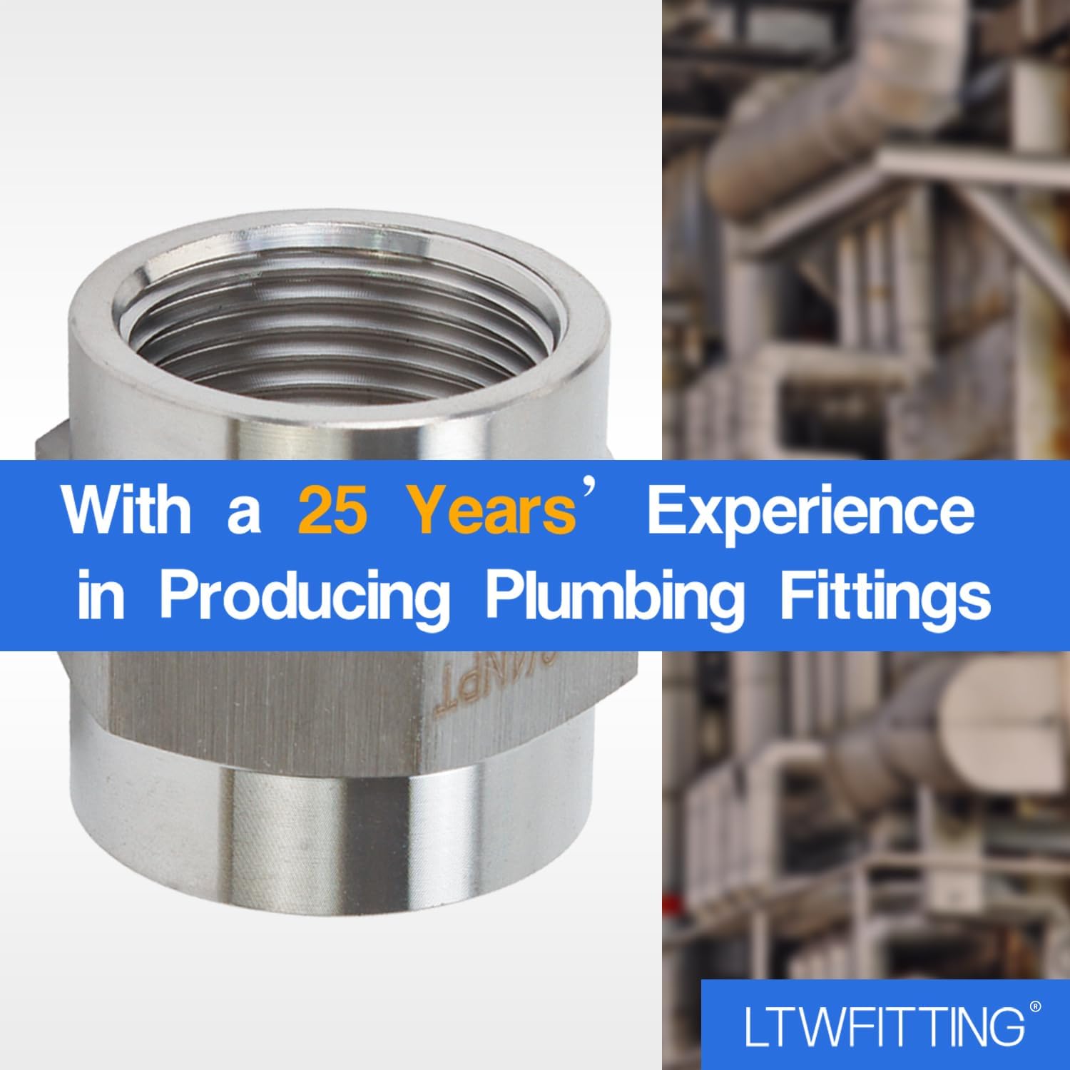 LTWFITTING Bar Production Stainless Steel 316 Pipe Fitting 3/4" Female NPT Coupling Water Boat (Pack of 5)