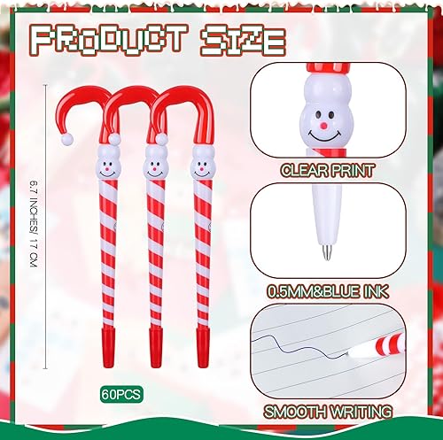 Miniatura 3 de Qilery 60 juegos de bolígrafos de bastón de caramelo de Navidad con tarjetas de felicitación, incluye bolígrafos de Navidad, bolígrafos de dibujos