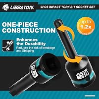 LIBRATON 9 részes Torx bit dugófej készlet 1/2" S2 acél T30-T80 ütésálló 3