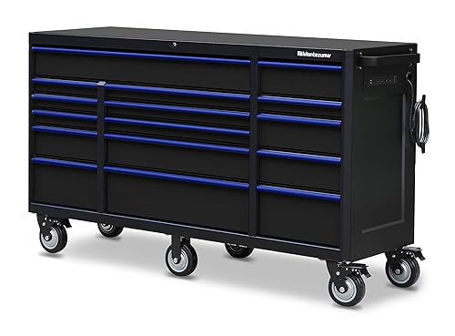 Miniatura 1 de Montezuma Caja de herramientas - Gabinete de herramientas con ruedas de 16 cajones de 72 x 20 pulgadas con múltiples tomas de corriente y acabado de