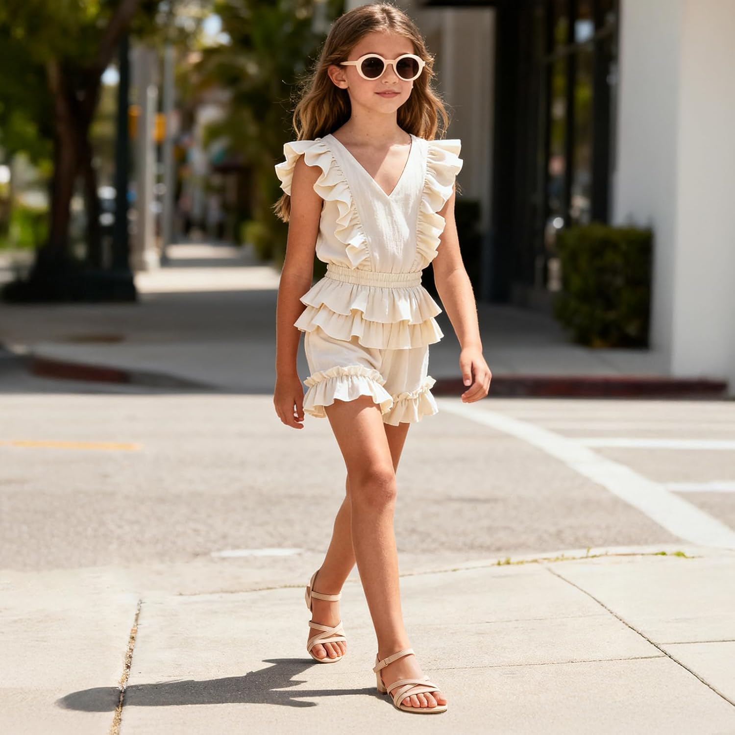 Athlefit Girls Sandals Low Heels Open Toe Flower Girl Dress Shoes Party Wedding for Toddler Little Big Kid