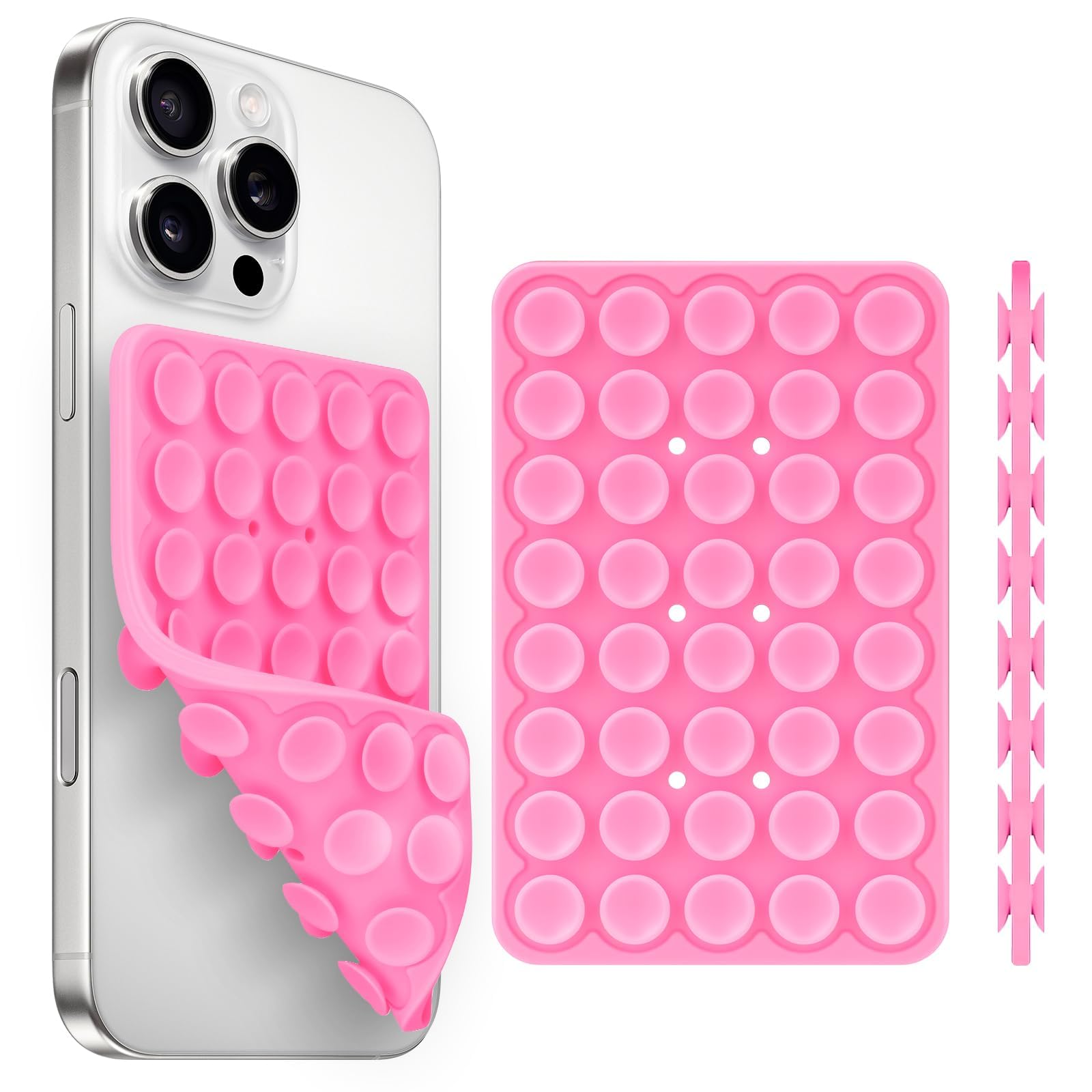 Silicone Suction Cup Phone Case Mount Double Sided, Phone Accessories Hands-Free Strong Grip Holder for Selfies and Videos, Silicon Phone Stand for iPhone and Android Pink