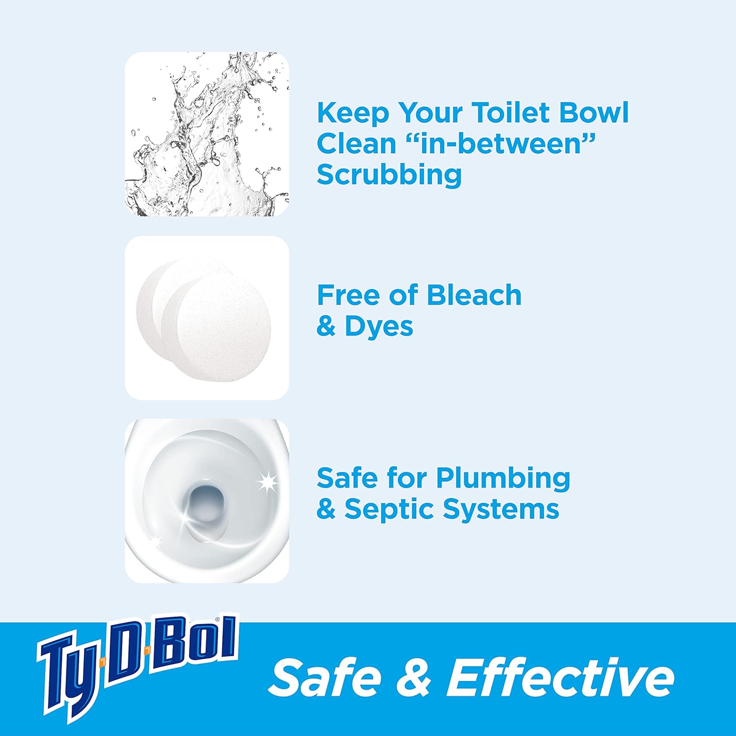 Ty-D-Bol Toilet Bowl Cleaner Tablets, In-Tank Toilet Bowl Tablets, Bleach Alternative, Fragrance Free, 2 Count (Pack of 6)