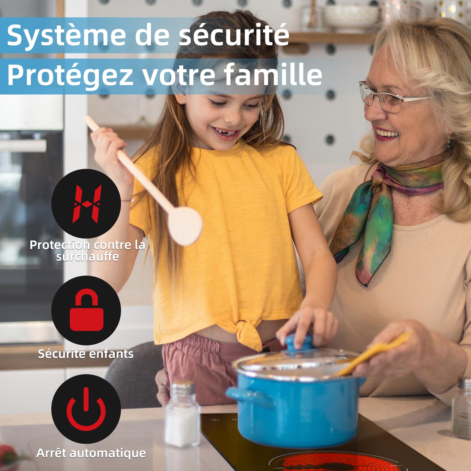 Plaque Vitrocéramique 2 Feux, WEHIMO Plaque de Cuisson Electrique 3000W, Commande Tactile, Minuteur, Compatible Tous Poêlons, 29cm