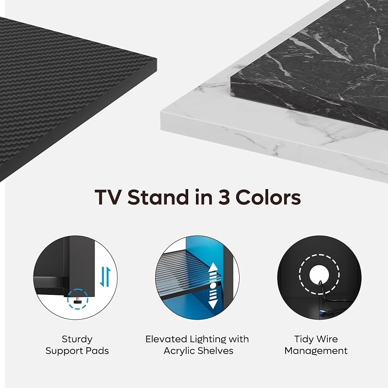 Bestier LED Tall Entertainment Center for 55/60/65 inch TV, TV Stand with Storage for PS4 Xbox, Adjustable Shelf Media Console for Living Room, Black Marble image 4