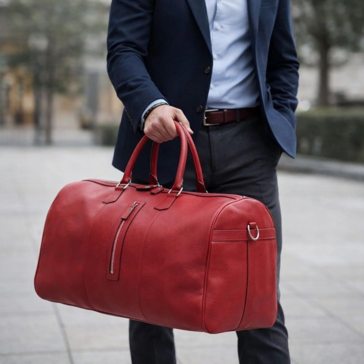 TORONATA Davis Leather Weekender Bag – Full Grain Genuine Leather Travel Duffel for Men & Women, Carry On Overnight Bag with Shoulder Strap, 18.5" x 10.6" x 10.6" (Red) - Image 7