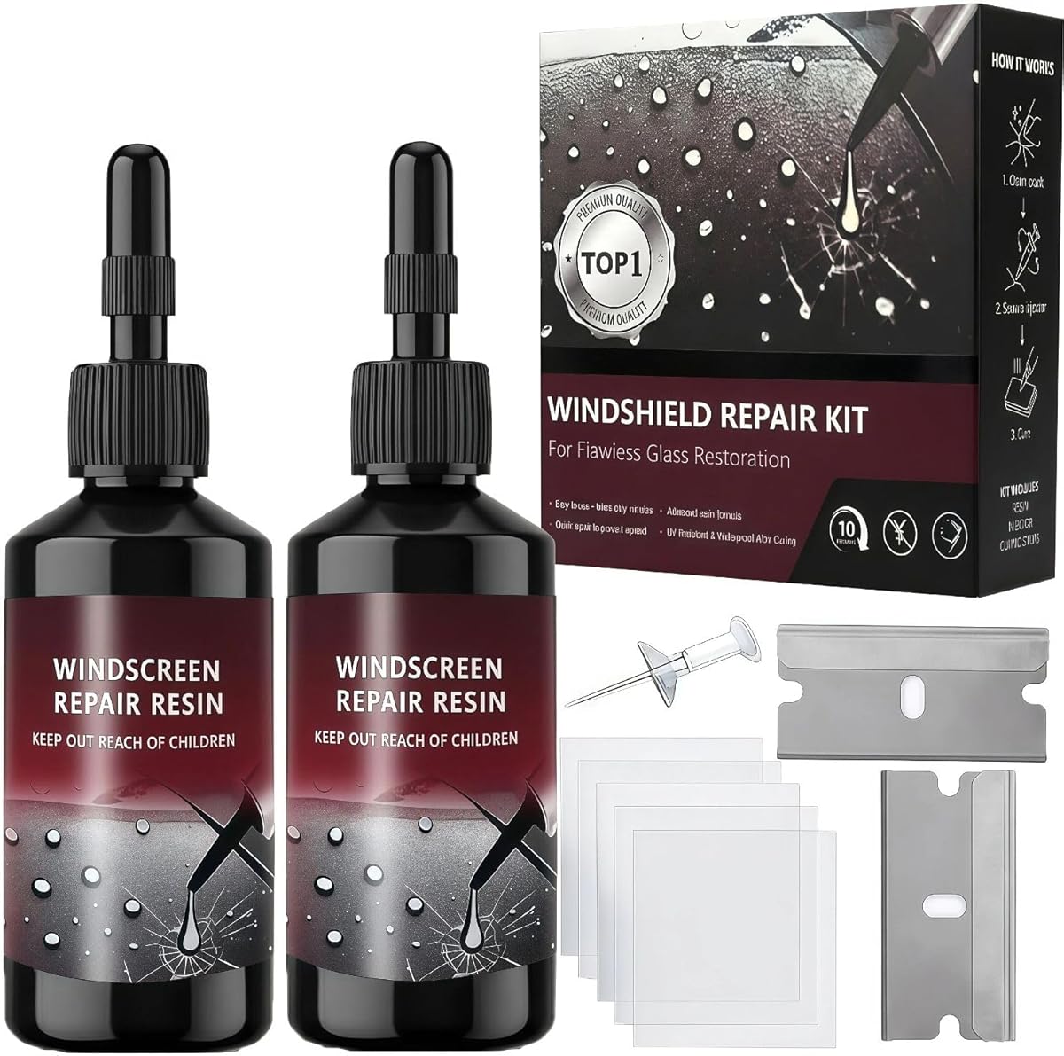 Windshield Repair Kit, 2026 Latest Car Windshield Crack Repair Kit, 5Min Quick-Repair, 2 Bottles Nano Glass Repair Liquid,Fix Bullseye & Star Cracks. All Crack Types Windshield Repair Kit