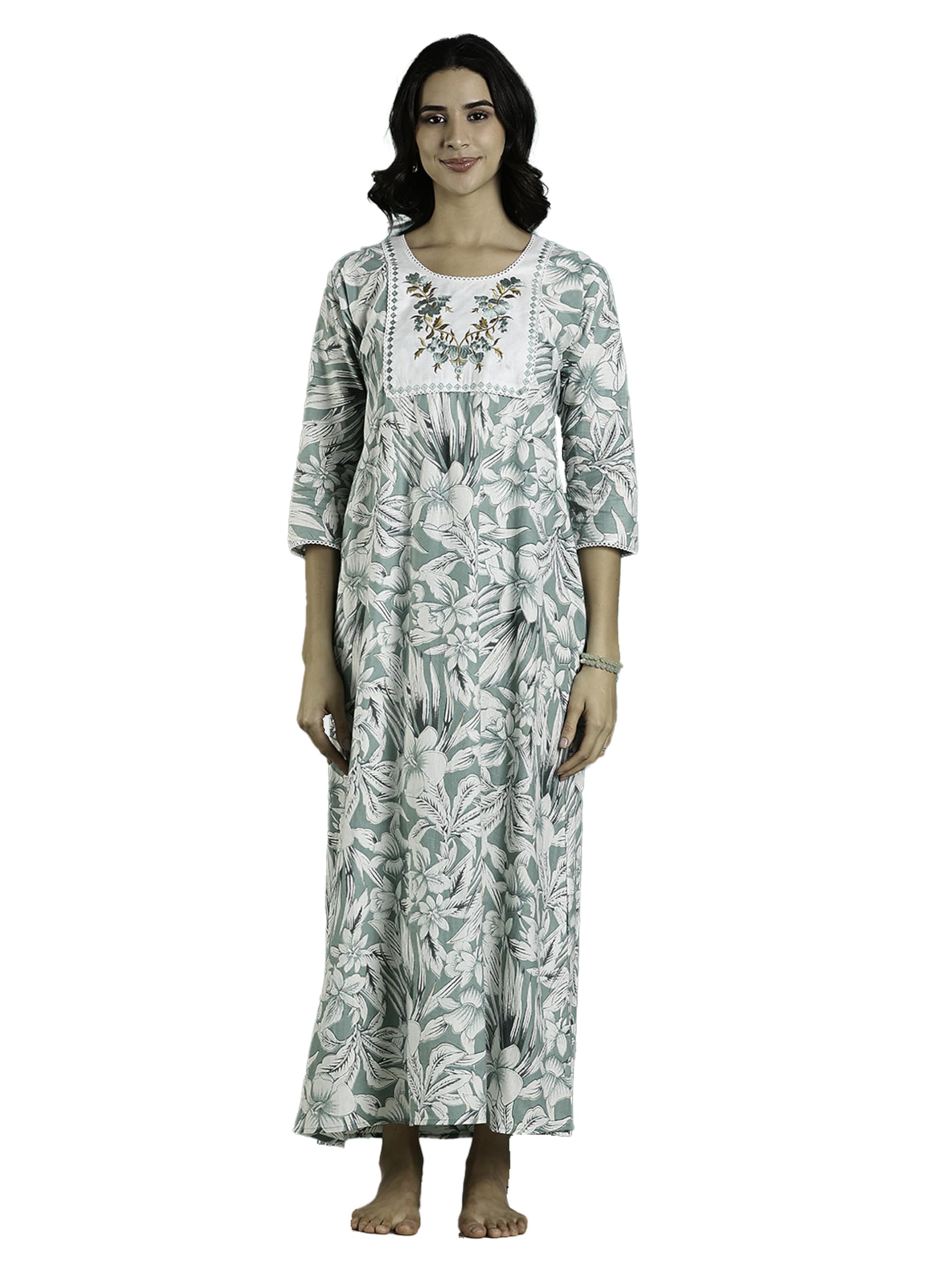 9shines label Stylish Jaipuri Cotton Nighty Maxi for Women | Full Length Trendy Nightgown | Premium Nightdress | Nightwear | All Over Print Nighty with Pocket and 3/4th Sleeve (Cotton-Full Sleeve)-picture-55