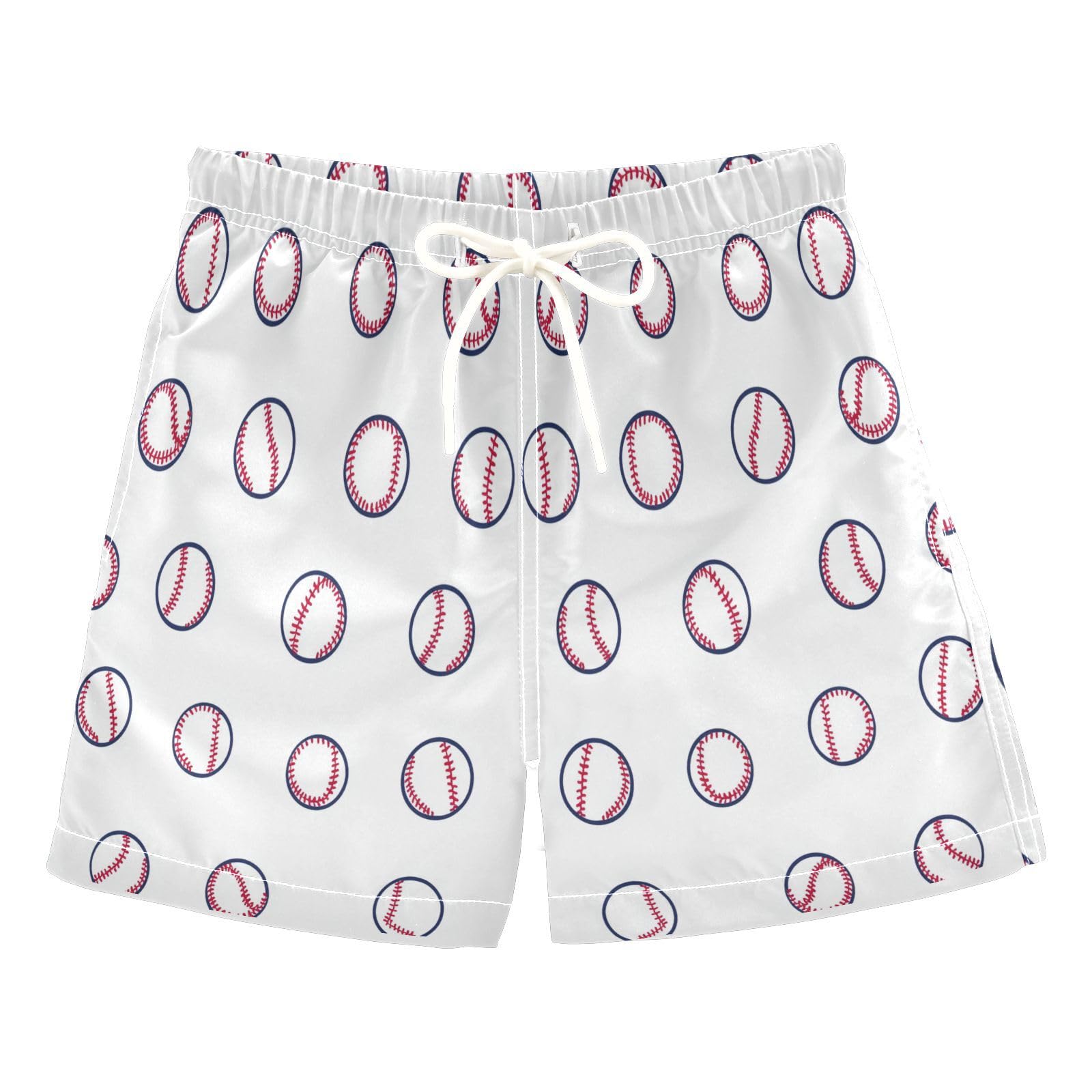 Jucciaco Boys Beach Board Shorts Baseball Graphic Sport White Quick Dry Swim Trunk Swimwear for Kids