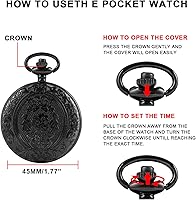 Vista 8 de Large Decorative Flower Pattern White Roman Numeral Scale Quartz Pocket Watches for Men with Chain