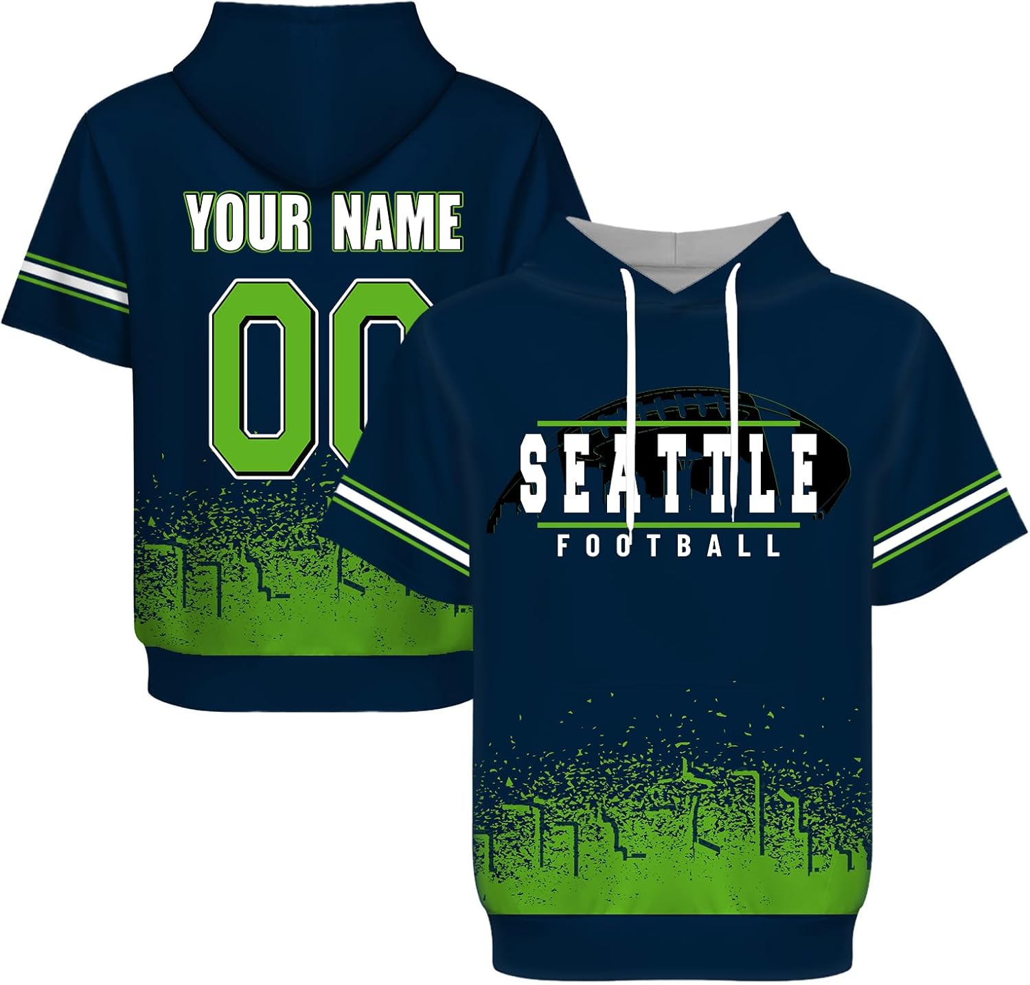 Custom Football Pullover short sleeve Hoodie for Men Women City Fans Gifts Personalized Hooded Sweatershirt Name & Number