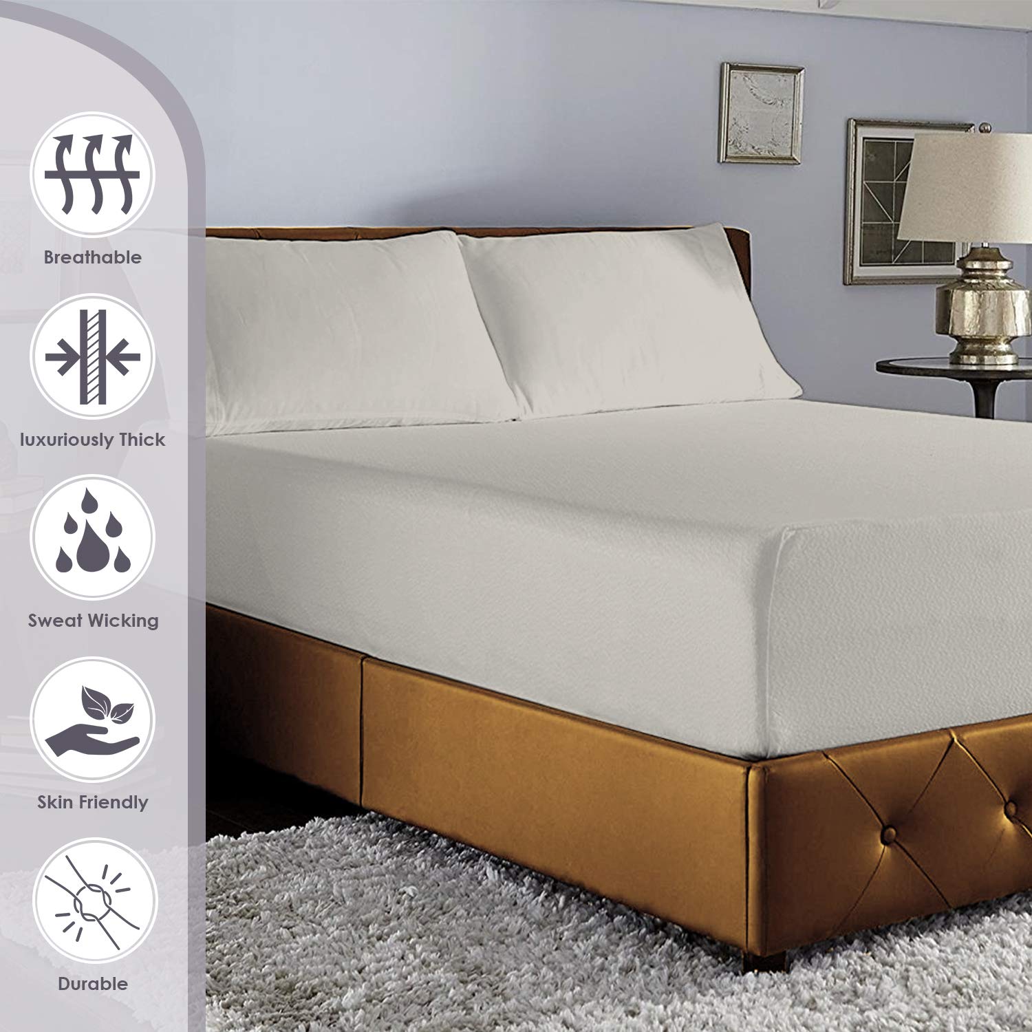 Pizuna Luxury Cotton European Single Fitted Sheet Grey - Image 2