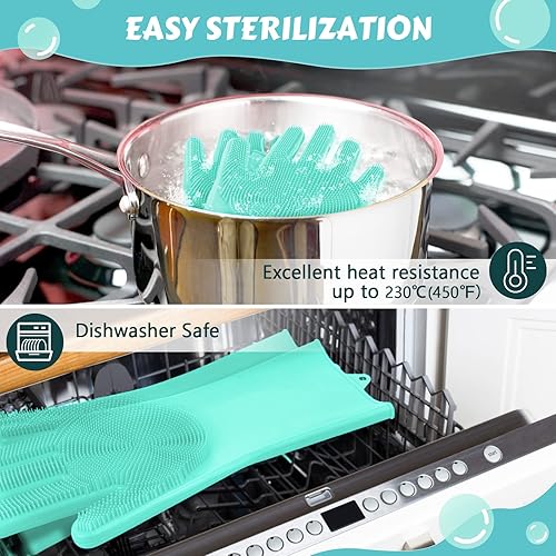 Miniatura 7 de Pecute Guantes de aseo para mascotas guantes de baño resistentes al calor con dientes de alta densidad guantes de baño de silicona para perros con