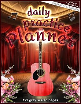 daily practice Planner - Guitar Grayscale Edition, 8.5 x 11 inches  21.5 x 27.9 cm , 129 pages, 4 repeating Pages with Lesson Planner, Blank Sheet ... notebook, music directing, Music Exam Planner