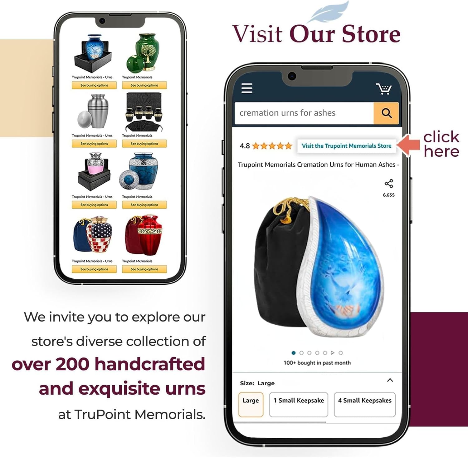 Trupoint Memorials Cremation Urns for Human Ashes, Decorative Burial Urn for Adult Men & Women – Large, White Blue Teardrop Dove