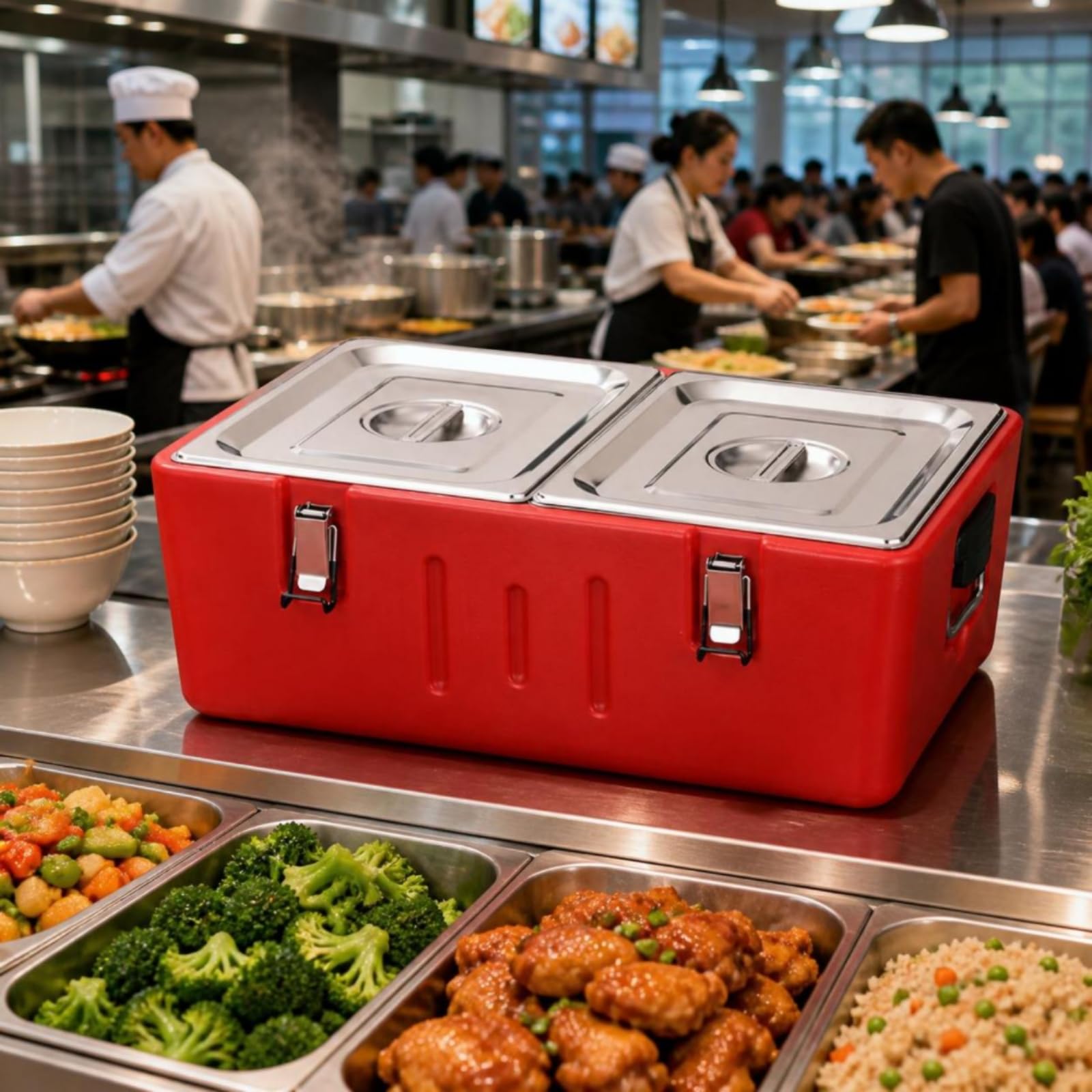 Amagogo Portador de Comidas Aislado Armario Térmico Contenedor Térmico Transportador de Alimentos con Cuerpo de Plástico y Acero 304 6 Bandejas Capacidad 90L