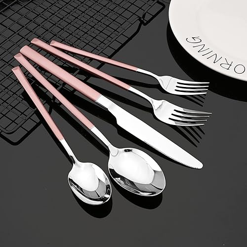 Miniatura 5 de JASHII Juego de cubiertos de acero inoxidable 1810 para 1, regalo resistente, utensilios de comida, pulido con espejo, apto para lavavajillas,