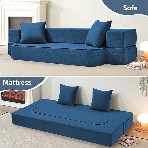 Miniatura 110 de Sofá cama plegable 2 en 1 con almohada, silla plegable, sofá de piso y colchón para dormir, funda lavable y silla de espuma viscoelástica para sala