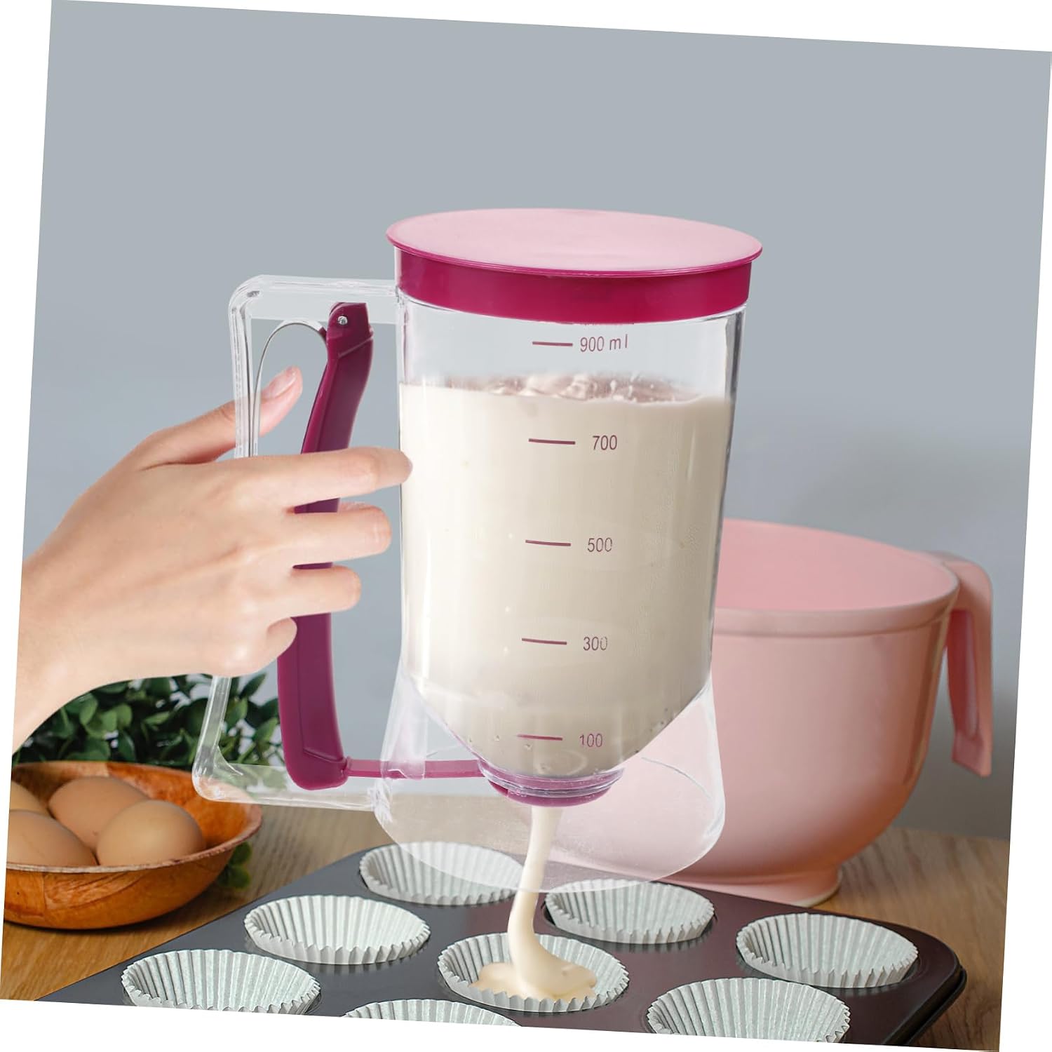 Pancake Batter Dispenser with Measuring Label Easy-to-Use Cupcake Dispenser for Waffles Muffins and Crepes Plastic for Baking and Meal Prep