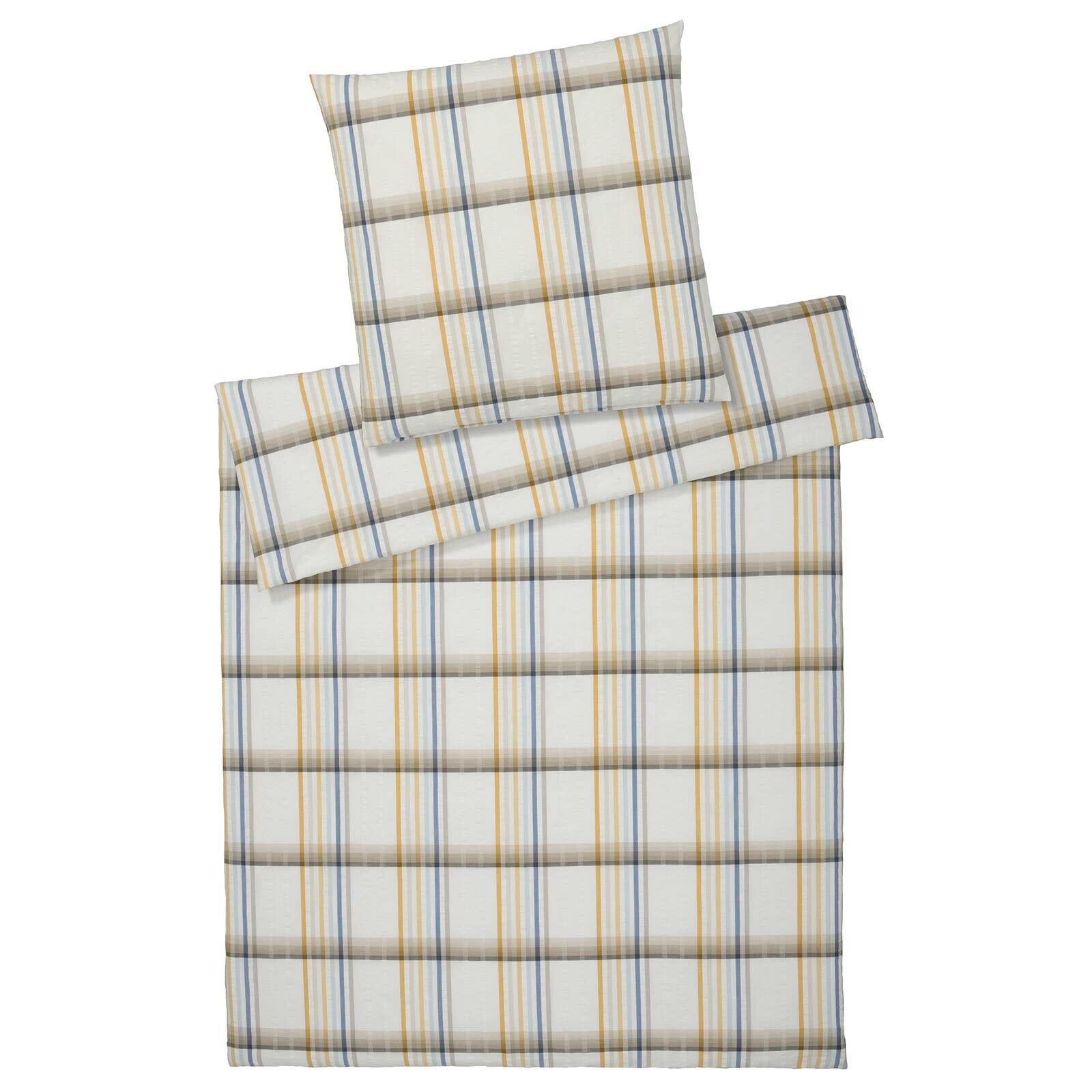elegante Samsö Sun Woven Seersucker Bed Linen, 1 Duvet Cover 240 x 220 cm and 2 Pillowcases 40 x 80 cm