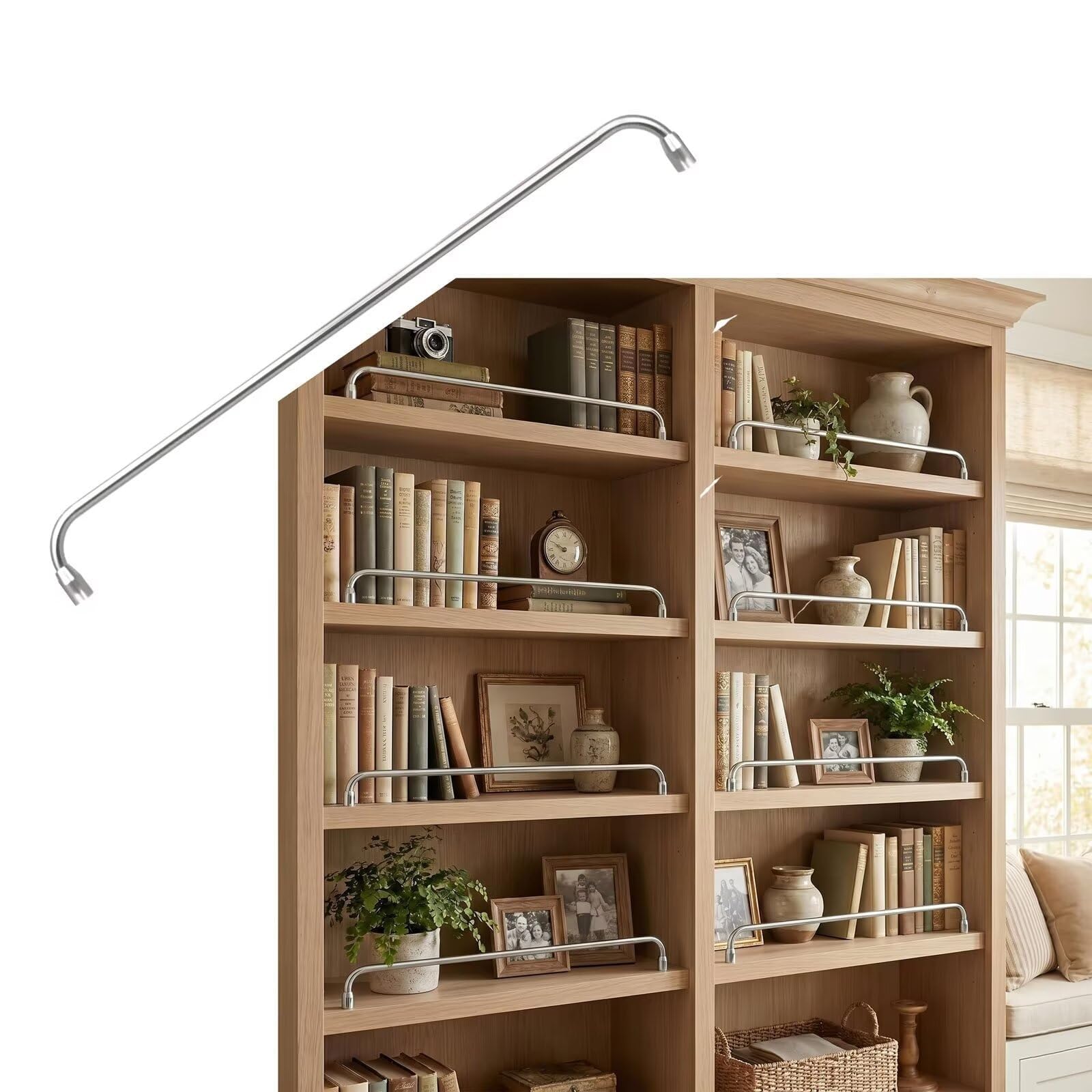 Aluminum Round Tube Railing Rod | Smooth Surface Won't Scratch Hands, Screw Mounted Guardrail for Bedroom Display Shelves(Silver,18in(46cm))