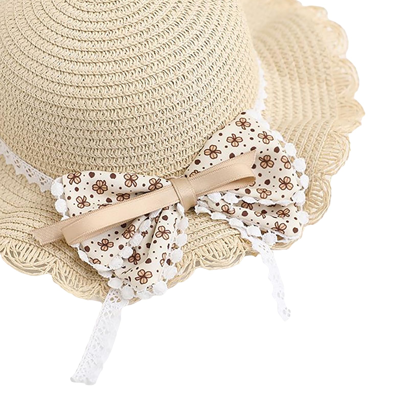 Chapeau de Paille Fille avec Sac en Paille Décoration Noeud Papillon Enfant 3-7 Ans Plage