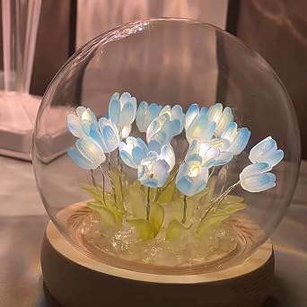 keeda DIY Tulip Lamp LED Tulips Flower Night Light Kits for Bedroom Desk Atmosphere Lamp Handmade Lamp Ornaments Decor for Girls Friend Wedding Birthday Valentines Party 20 Tulips, Blue