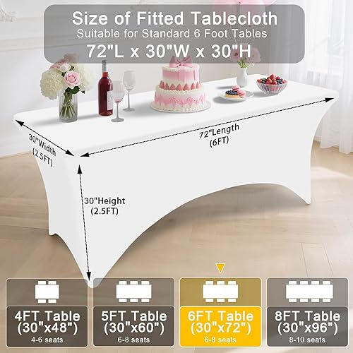 Miniatura 7 de Smiry Paquete de 2 manteles de elastano de 6 pies, elásticos ajustables, lavables y sin arrugas, rectangulares para mesa de patio, para exteriores,